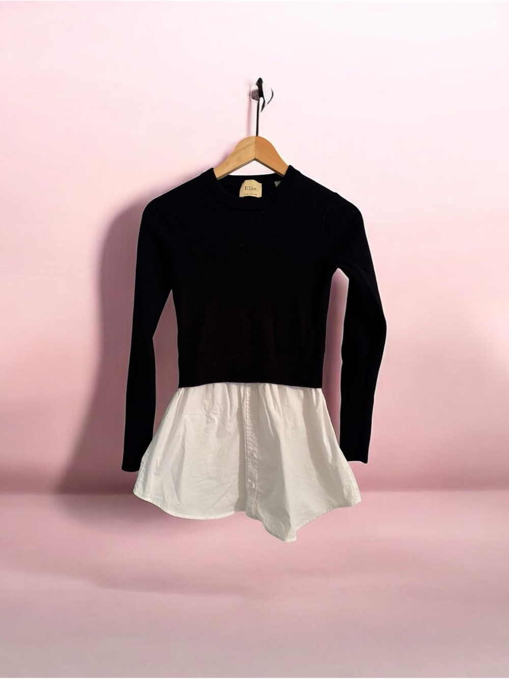Merino Wool Elie Tahari Black and White Layered Pullover Sweater